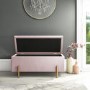 Darcey Velvet Storage Bench in Baby Pink with Gold Leg