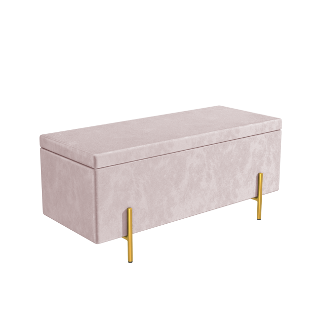 Darcey Velvet Storage Bench in Baby Pink with Gold Leg