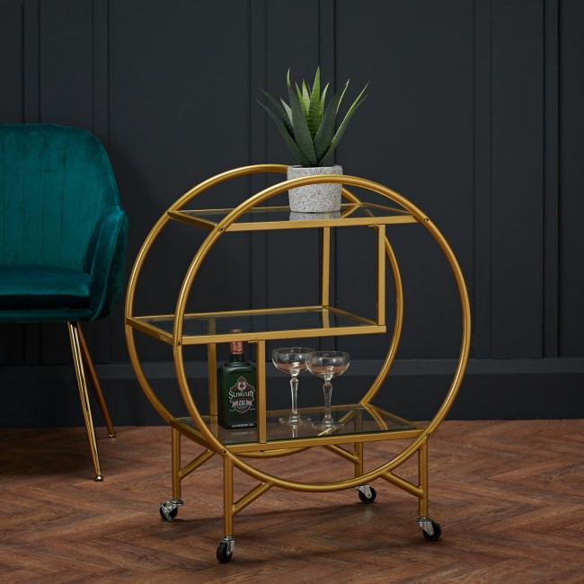 Gold Round Drinks Trolley - Dixie