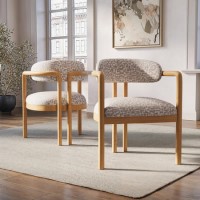 ONLY OPENED - Beige Printed Upholstered Dining Chair with Solid Wood Exposed Back - Darla