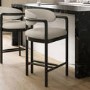 Cream Textured Fabric Kitchen Stool with Black Solid Wood Legs - Darla