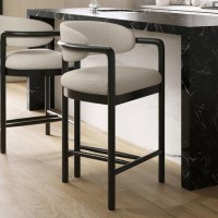 Cream Textured Fabric Kitchen Stool with Black Solid Wood Legs - Darla