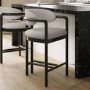 Cream Textured Fabric Kitchen Stool with Black Solid Wood Legs - Darla