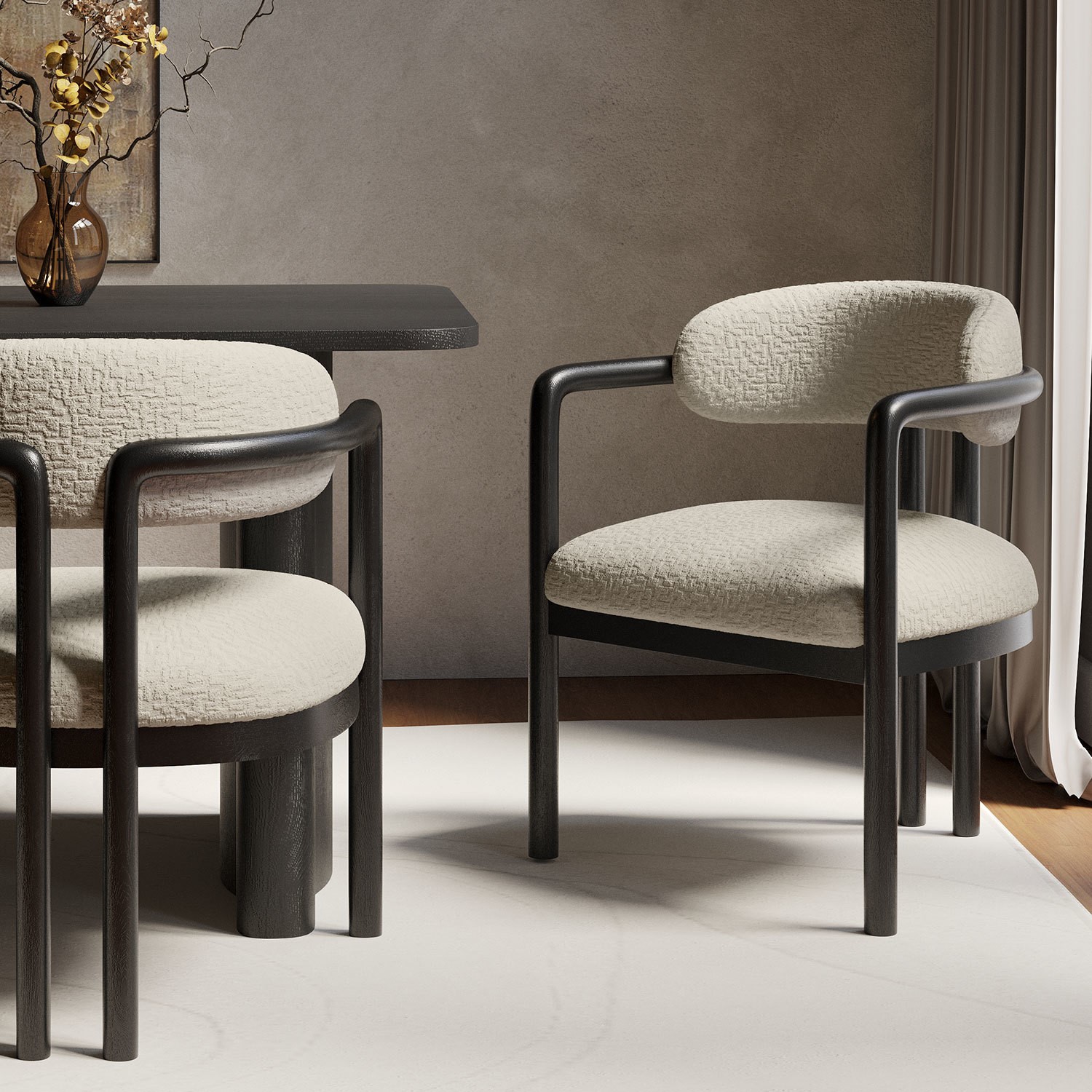 Cream Upholstered Dining Chair with Solid Wood Black Exposed Back ...