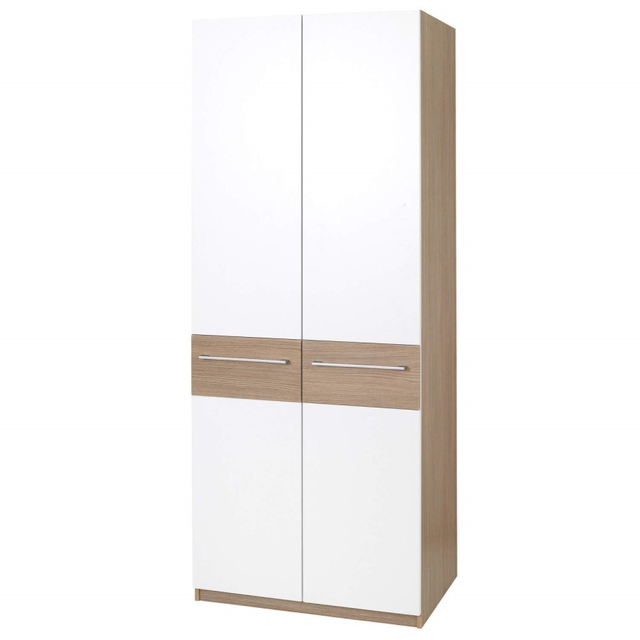 One Call Furniture Duo 2 Door Wardrobe in Matt White and Textured Oak