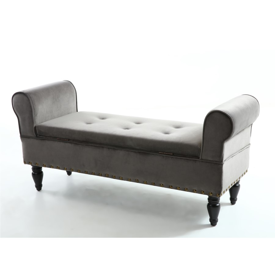 Grey Brushed Velvet Storage Chaise 
