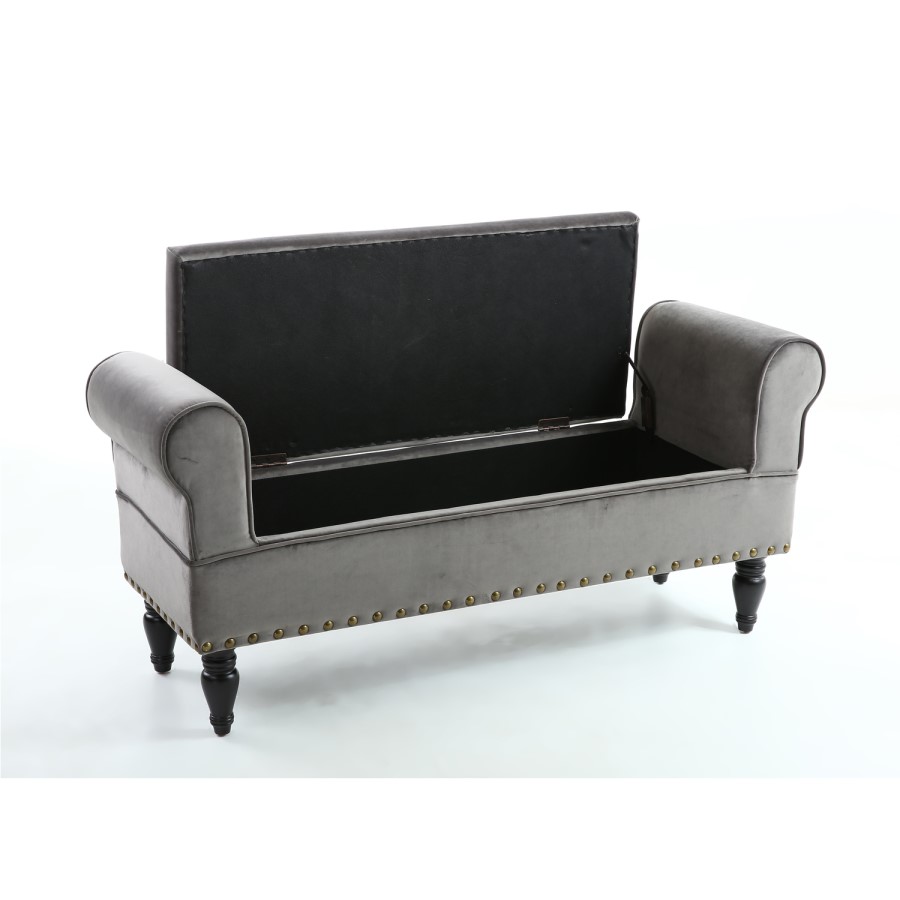 Grey Brushed Velvet Storage Chaise 