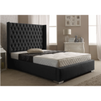 Dumarque Double Luxury Wing Bed Frame in Charcoal Linen Fabric 