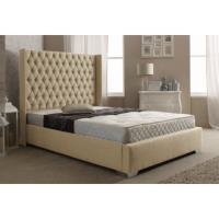 Dumarque Double Luxury Wing Bed Frame in Caramel Linen Fabric