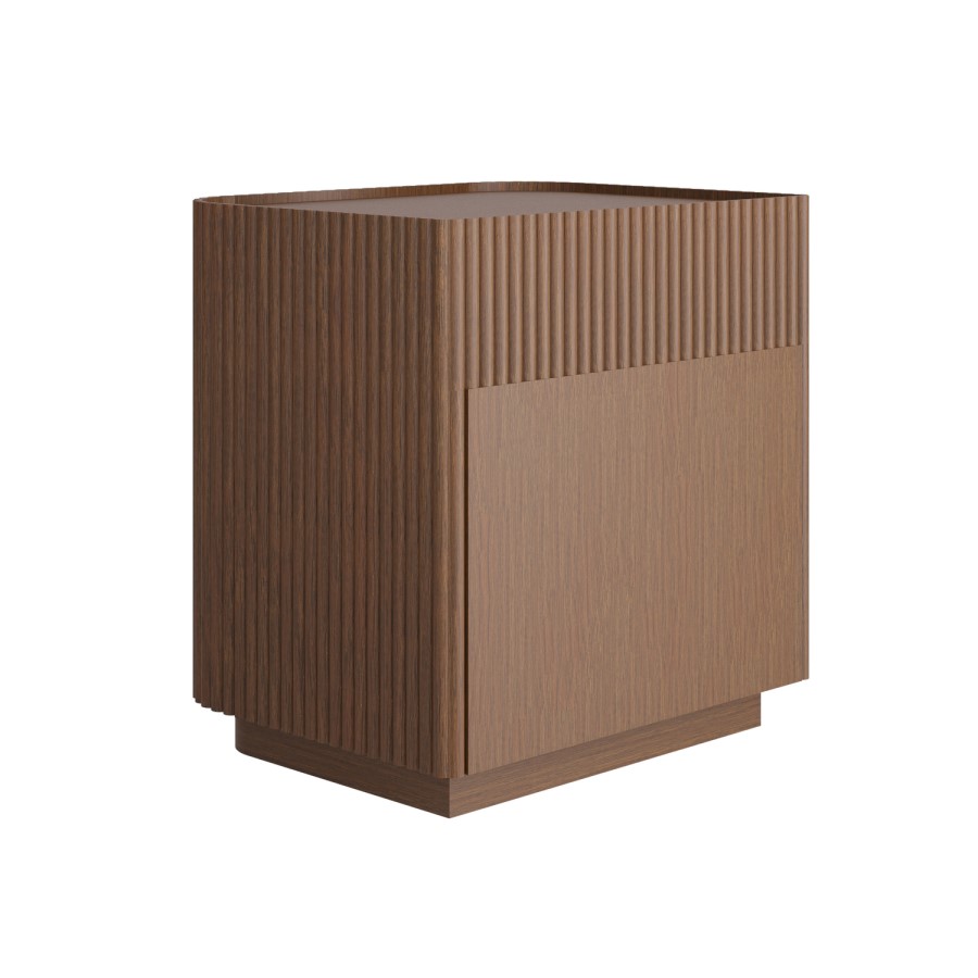 Walnut Ribbed 2 Drawer Bedside - Drew 