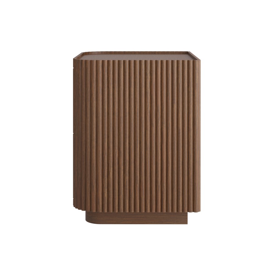 Walnut Ribbed 2 Drawer Bedside - Drew 