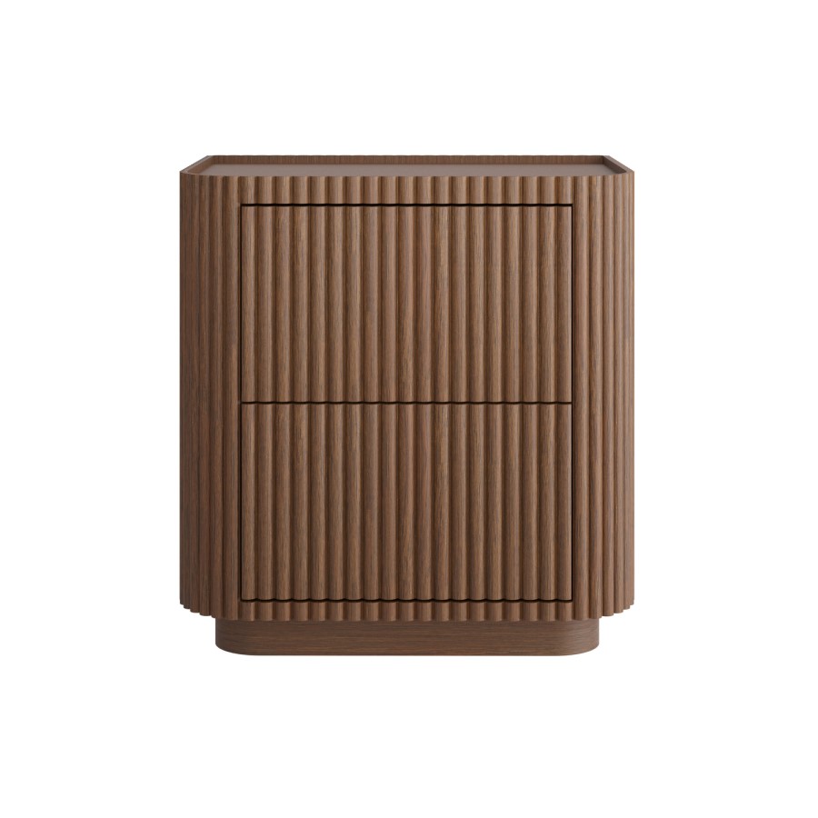 Walnut Ribbed 2 Drawer Bedside - Drew 