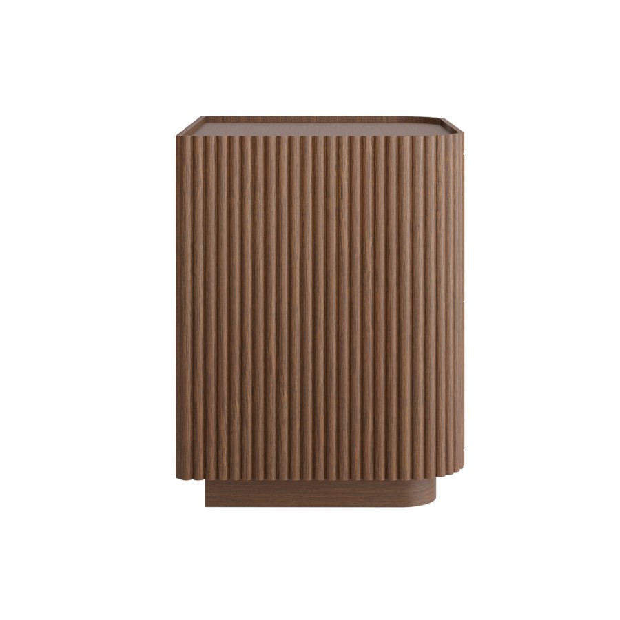 Walnut Ribbed 2 Drawer Bedside - Drew 