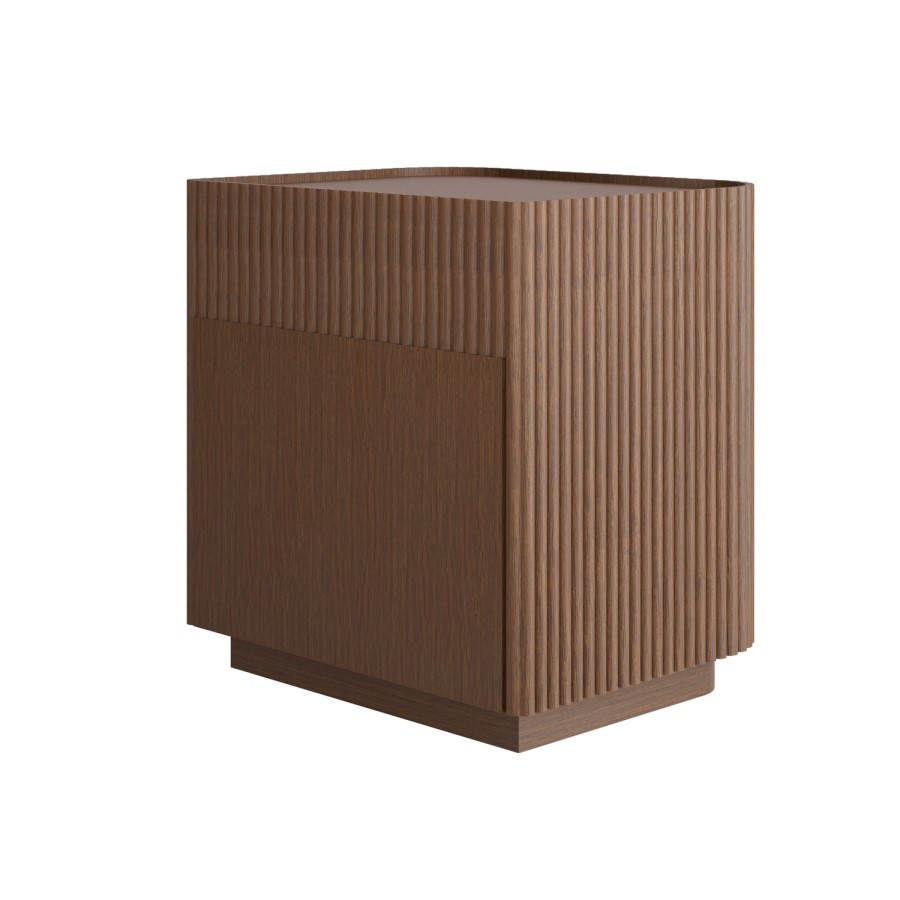 Walnut Ribbed 2 Drawer Bedside - Drew 