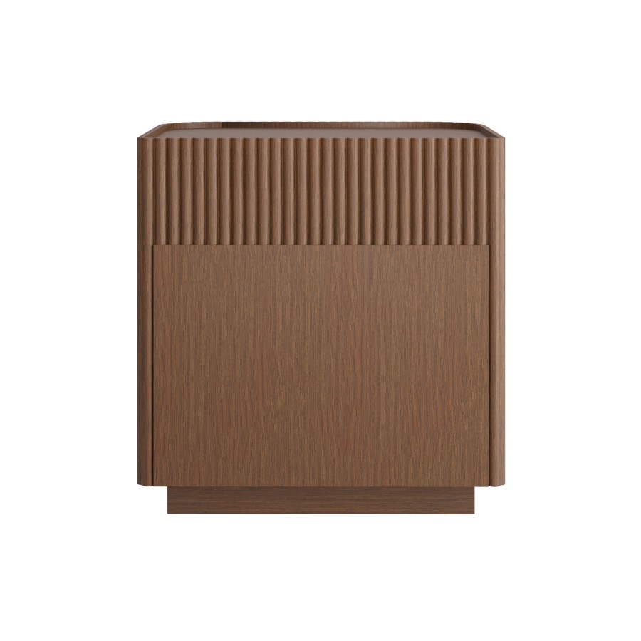Walnut Ribbed 2 Drawer Bedside - Drew 