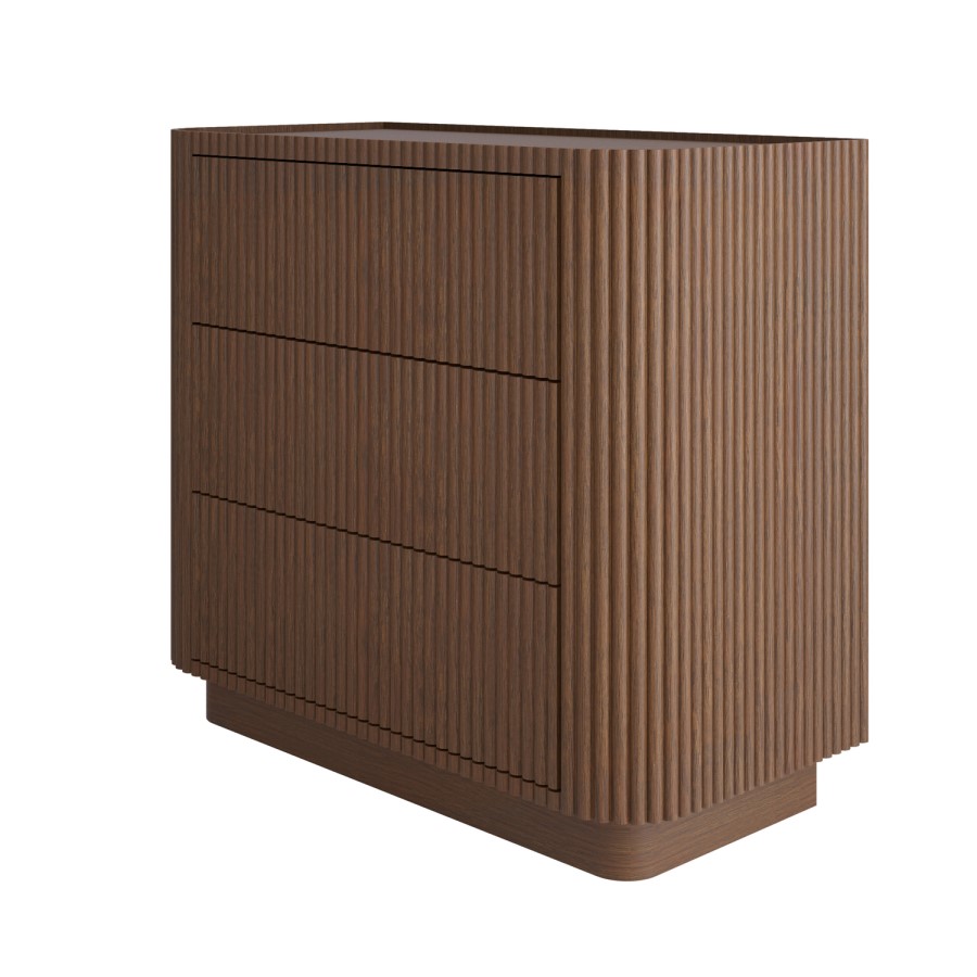 Walnut Ribbed 3 Drawer Chest - Drew 