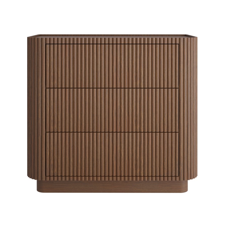 Walnut Ribbed 3 Drawer Chest - Drew 