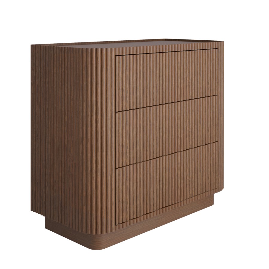 Walnut Ribbed 3 Drawer Chest - Drew 