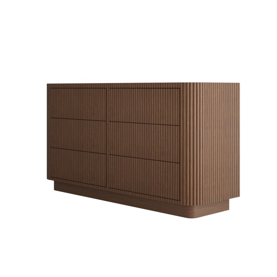 Walnut Ribbed 6 Drawer Chest - Drew 