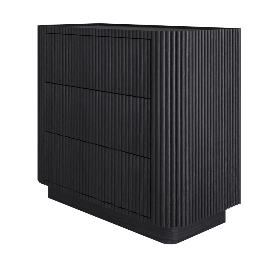 Black Ribbed 3 Drawer Chest of Drawers - Fully Assembled - Drew
