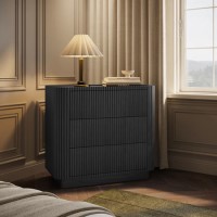Black Ribbed 3 Drawer Chest of Drawers - Fully Assembled - Drew