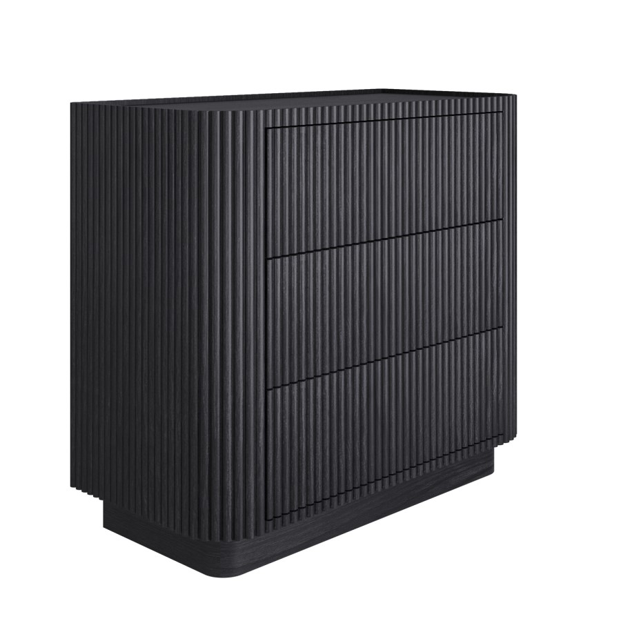 Black Ribbed 3 Drawer Chest of Drawers - Fully Assembled - Drew