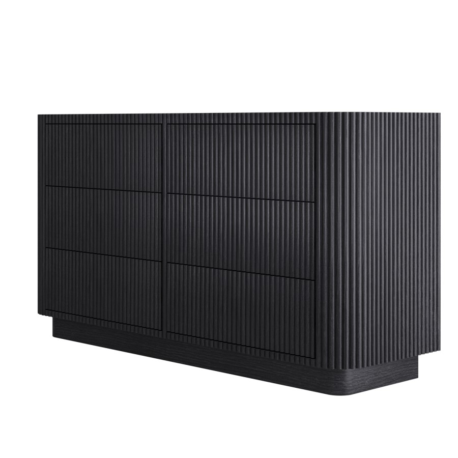 Black Ribbed 6 Drawer Chest of Drawers - Fully Assembled - Drew