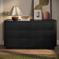 Black Ribbed 6 Drawer Chest of Drawers - Fully Assembled - Drew