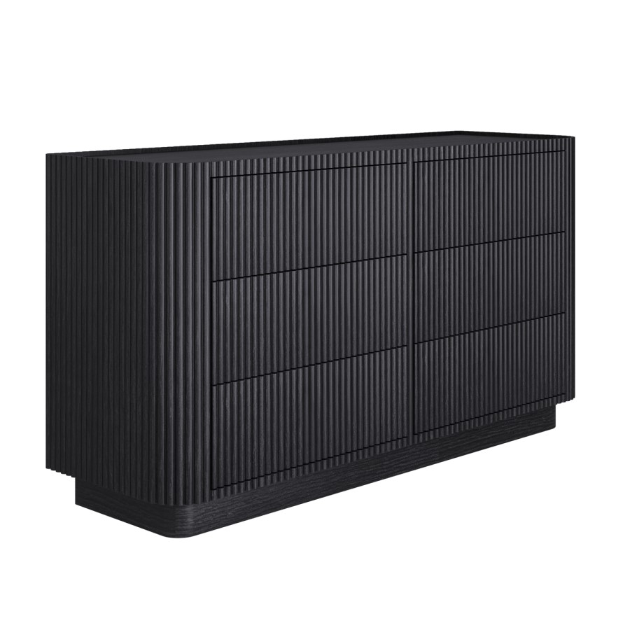 Black Ribbed 6 Drawer Chest of Drawers - Fully Assembled - Drew
