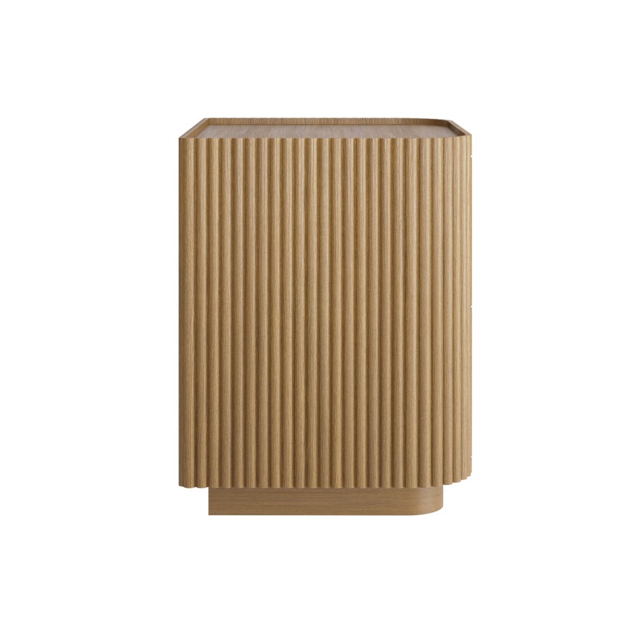 Natural Oak Ribbed 2 Drawer Bedside Table - Fully Assembled - Drew