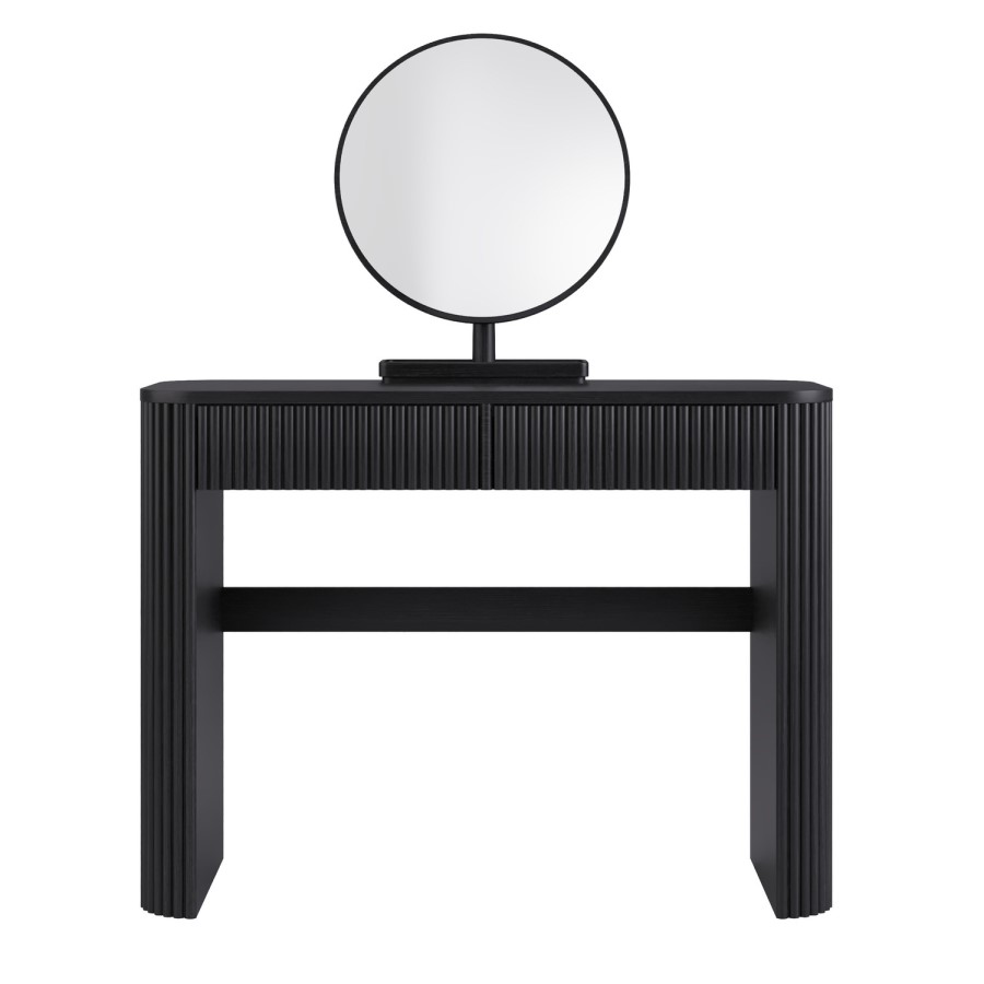 Black Ribbed Dressing Table with Drawers and Mirror - Drew