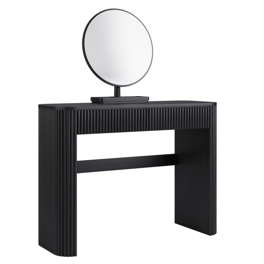Black Ribbed Dressing Table with Drawers and Mirror - Drew