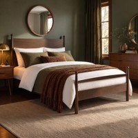 Dark Wood Double Wooden Bed Frame with Pillar Detail - Darwin