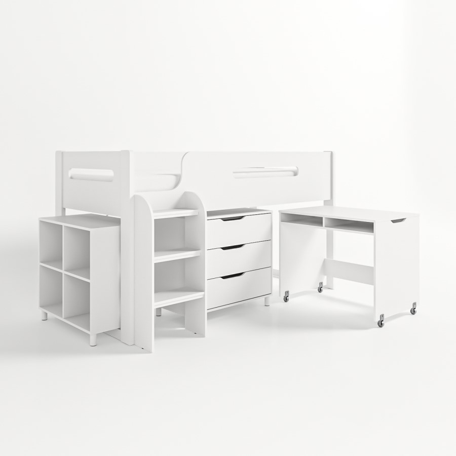 GRADE A1 - White Mid Sleeper Cabin Bed with Storage and Desk - Dynamo