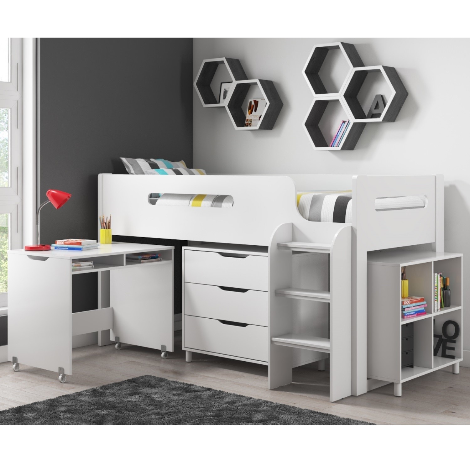 Grade A1 Dynamo White Midsleeper Bed With Adaptable Ladder