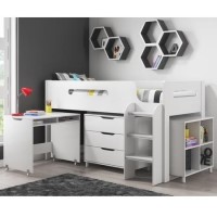 GRADE A2 - Dynamo White Cabin Bed - Ladder Can Be Fitted Either Side