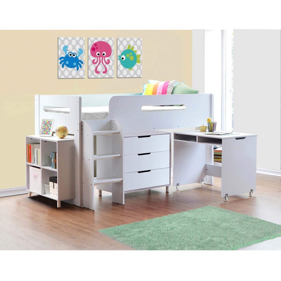 GRADE A2 - Dynamo White Cabin Bed - Ladder Can Be Fitted Either Side!