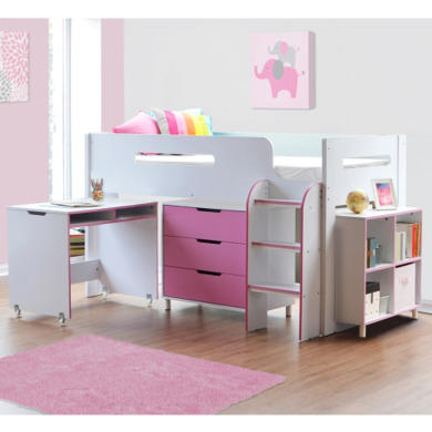 GRADE A1 - Dynamo Girls Pink Cabin Bed - Ladder Can Be Fitted Either Side!