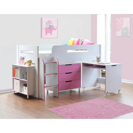 GRADE A1 - Dynamo Girls Pink Cabin Bed - Ladder Can Be Fitted Either Side!