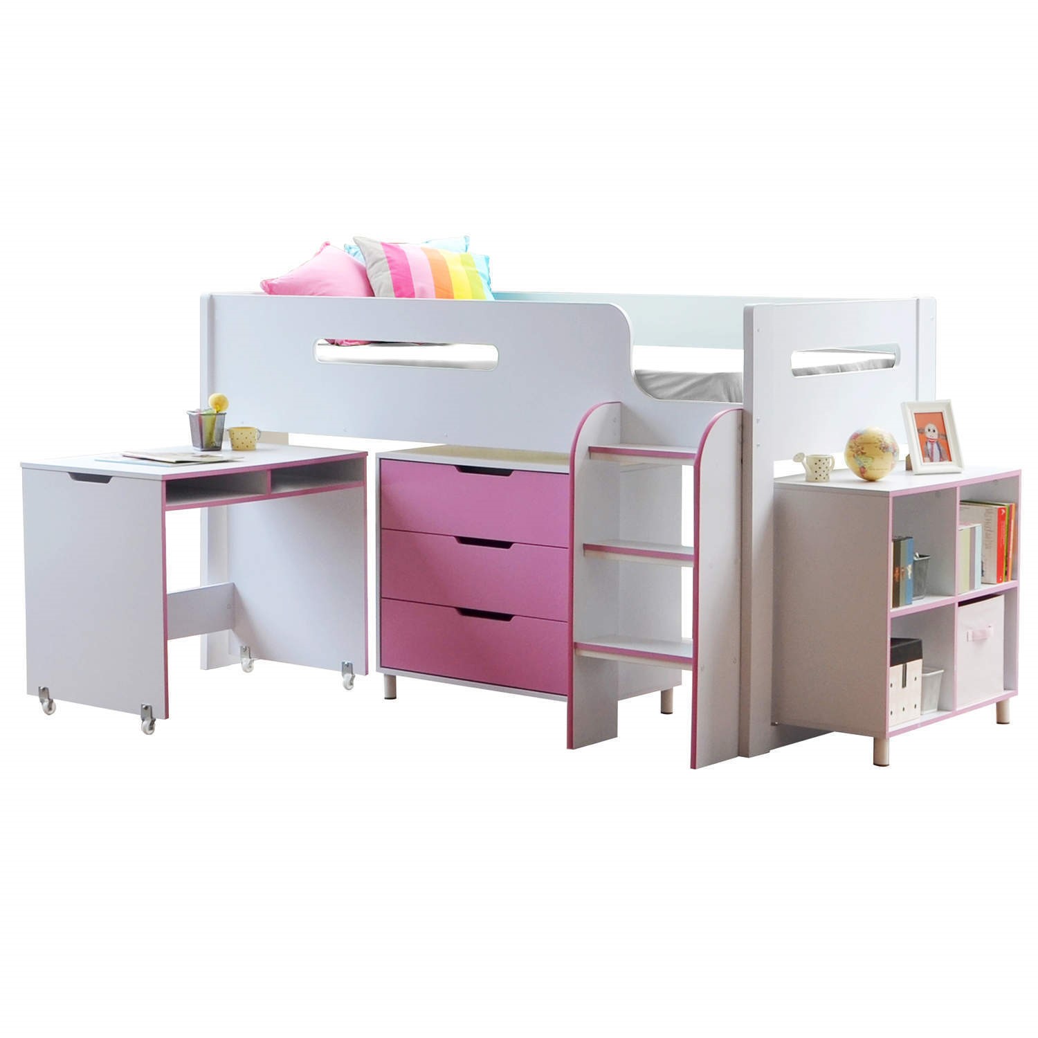 GRADE A1 Dynamo Girls Pink Cabin Bed Ladder Can Be Fitted