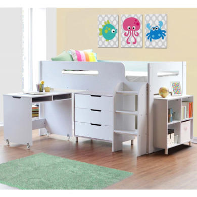 GRADE A2 - Dynamo White Cabin Bed - Ladder Can Be Fitted Either Side!