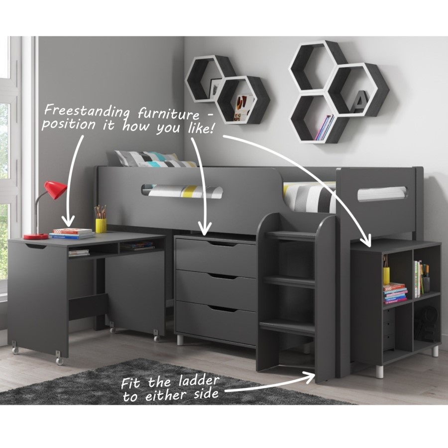 GRADE A1 - Dynamo Dark Grey Cabin Bed - Ladder Can Be Fitted Either Side!