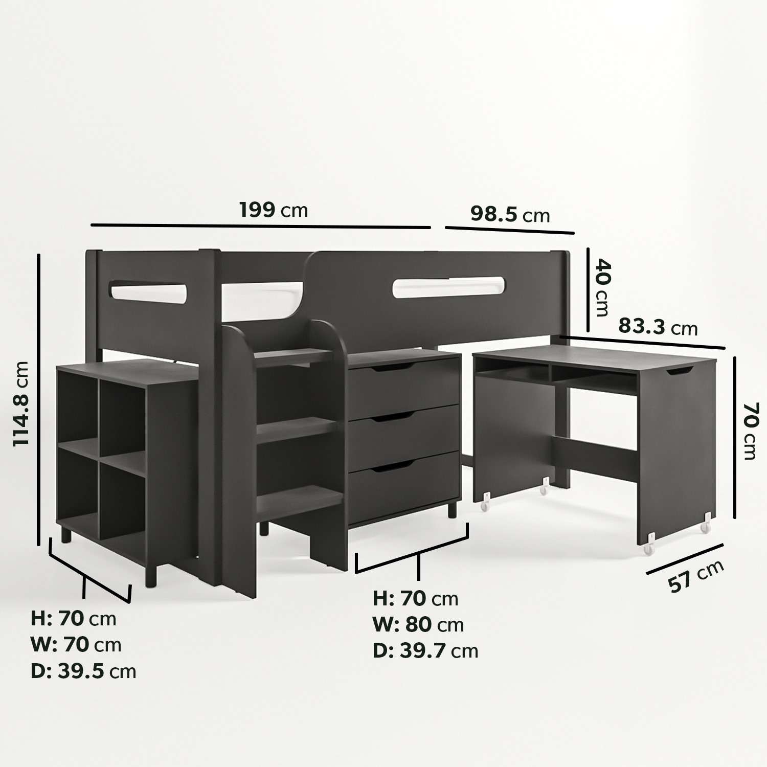 Dynamo Dark Grey Cabin Bed Ladder Can Be Fitted Either Side