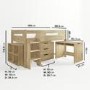 GRADE A1 - Oak Mid Sleeper Cabin Bed with Storage and Desk - Dynamo