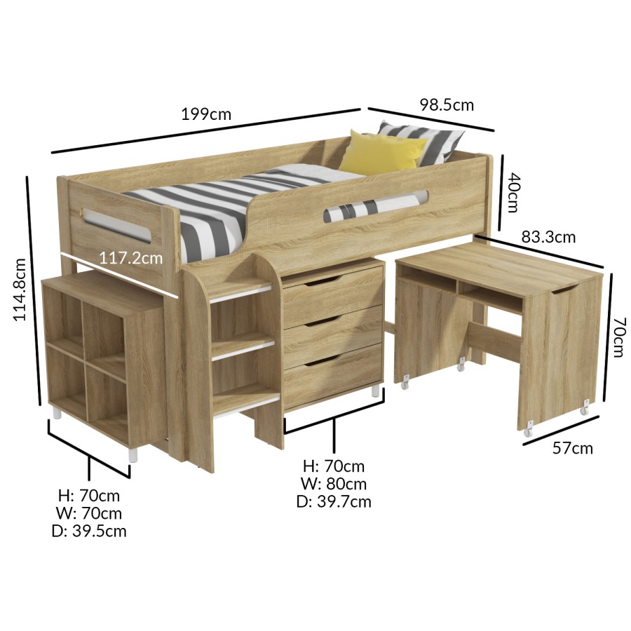 GRADE A1 - Dynamo Light Oak Cabin Bed - Ladder Can Be Fitted Either Side