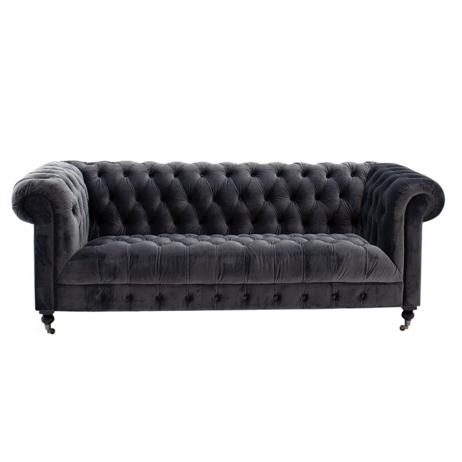 Darby 3 Seater Chesterfield Sofa in Grey Velvet