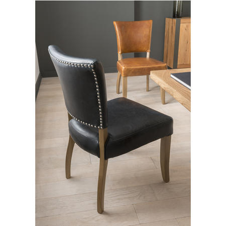 Duke Blue Leather Dining Chair with Solid Oak Frame