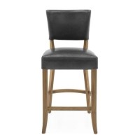 Duke Subtle Blue Leather Bar Stool with Solid Oak Frame