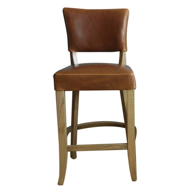 Duke Brown Leather Bar Stool with Solid Oak Frame