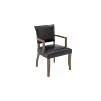 Duke Blue Leather Dining Arm Chair with Solid Oak Frame